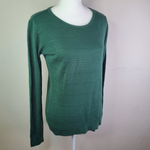 Karen Scott Womens Green Textured Stripe Sweater XS - Picture 1 of 10